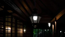 夜晚房檐下中吊着一盏灯
