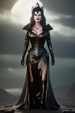 portrait of lisa ann as evil queen in black leather gown, leather, angry, stern look, volumetric lighting, particales,highly detailed,cinematic, deep colours,8