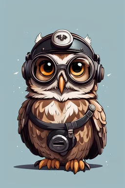 Cute owl wearing a pilot helmet with goggles