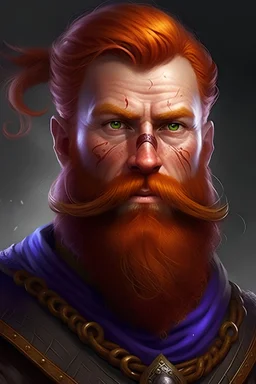 Desenhe um homem germânico, por volta dos 40 anos, com cabelos e barbas vermelho, olhos violeta. Este homem é um poderoso druida da fantasia medieval, um héroi do seu povo. Faça o desenho com traços de fantasia
