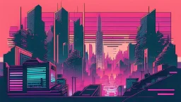 synth-wave city, simple,iconic:1.8), comic style