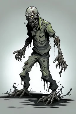 zombie, drooling black liquid, full body, attacking, profile ,comic book, post-apocalypse, gray background,
