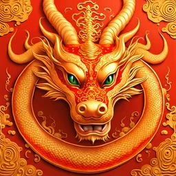 A beautiful painting of Chinese dragon portrait in red and gold canvas, filled with a unique oriental ornaments, patterns, dots and colors, in Antonio Gaudi style, Miki Asai Macro photography, close-up, hyper detailed, trending on artstation, sharp focus, studio photo, intricate details, highly detailed, by greg rutkowski, Gustav Klimt