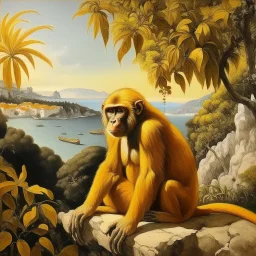 Neoclassicism realistic yellow orange cote d'azur monkey landscape sea