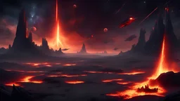 Stars Wars battle field, space sky, dark style, lava