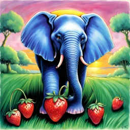 fantasy 90's tcg art of red strawberry elephant