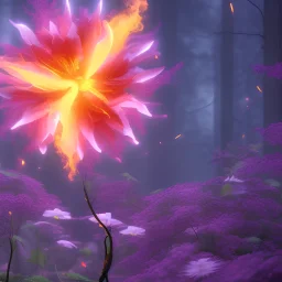 Very beautiful and very nice fire flower in the beautiful forest, bright and happy colors, 4K, 8K