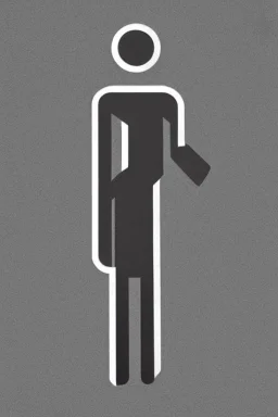 Logo, black ink on silver paper, pictogram of a person standing separated from a group