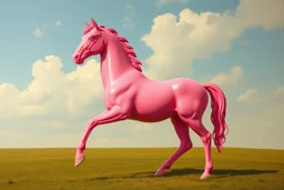 a big plastic pink horse like a 19th painting