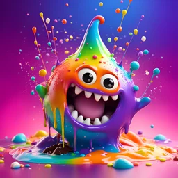 ((gooey melting monster, 3D character, Pixar style, animated realism, fluid form, dripping, adorable and cute, photorealistic cg, digital concept art, vibrant colours, energetic, detailed, soft gradient background, exuberantly playful, stylised and expressive, creative composition, unusual, wildly imaginative, rainbow coloured sprinkles, glazed marshmallows and chocolate toppings, smooth texture, cgsociety, pop surrealism, Recursive ray tracing, high fidelity, maya 3d render