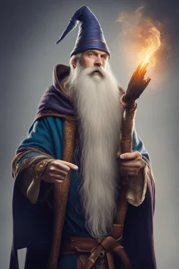 Wizard with majestic beard and pointy hat doing wizard stuff