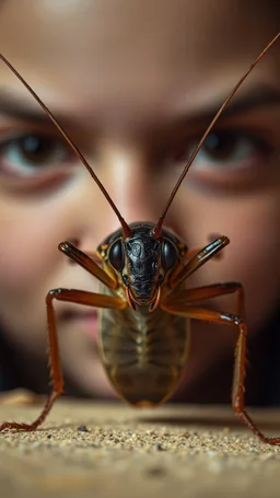 Cockroach front view with human look face