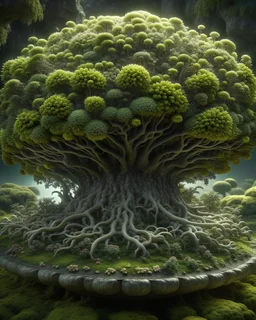 picture of a mandelbulb-lichen-slime-mold-tree-hybrid. concept art in the style of ernst haeckel. hyperrealism 4K ultra HD unreal engine 5 photorealism.