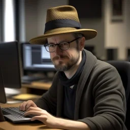 professor balthazar as a programmer with a hat