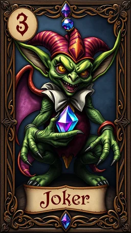 goblin gremlin with gem joker card with ornate frame