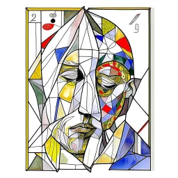 combinatie Miro si Cocteau, Reprezentare grafica minimal art a unei compozitii de arta reprezentand foarte detaliat carti de joc de poker avand drept motiv o statuie 3D din sarma , formalizata dupa modelul mixat a lui Dali cu Picasso în stilul combinat acuarelei moale a lui Joan Miro si cu filigran lineart minimal a lui Jean Cocteau cu Paleta de culori impresionista cu culori putine si tari. Fond alb si linii color subtiri si paralele cu umbre de hasuri incrucisat