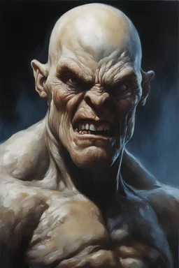 a closeup facial portrait of Ben Grim aka the thing from the Fantastic 4 - extreme action pose - oil painting by Gerald Brom