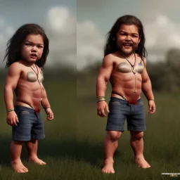 Jason Momoa toddler, full body, dynamic lighting, hyper realistic