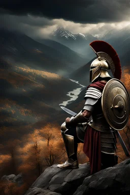 Spartan warriors in the mountains , storm clouds in background , detailed armor with intricate details, very detailed scene with intricate details ,ultra hd, realistic, natural colors, highly detailed, UHD ,perfect composition, beautiful detailed intricate image , insanely detailed 8k artistic photography, photorealistic concept art, soft natural volumetric cinematic perfect light,