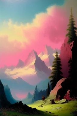 A pink alps with runestones painted by Ivan Aivazovsky