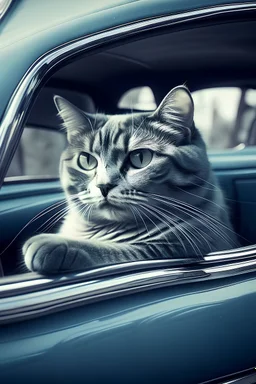 Make a image with a cat in a car