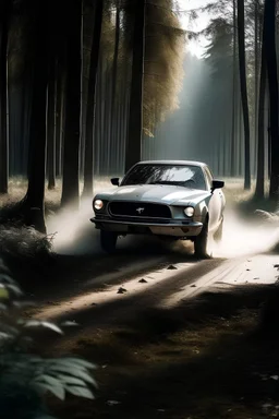 car about to run over a running horse in the forest