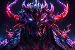 Huge carnage oni machine in 8k solo leveling shadow artstyle, ronin costum, cozmic mask, dynamic pose, oshare kei, hurufiyya, rtx , neon lights, intricate details, highly detailed, high details, detailed portrait, masterpiece,ultra detailed, ultra quality