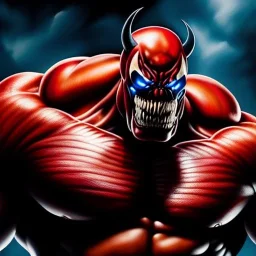 Ultra detailed fullbody Portrait in oil on canvas of Venom merges with REd Hulk with armor,intense stare,extremely detailed digital painting, extremely detailed face,crystal clear Big eyes, mystical colors ,perfectly centered image, perfect composition, rim light, beautiful lighting,masterpiece,8k, stunning scene, raytracing, anatomically correct, in the style of robert e howard and Ken Kelley and Ohrai Noriyoshi and Simon Bisley and tomzj1