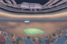 a Pokémon stadium with many lights and a big crowd, cell shading