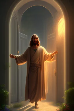 jesus as a door mat, volumetric fog, 4k, trending art, depth of field, radiosity