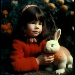 Bjork as a toddler, , autochrome, crochet, with a rabbit