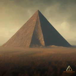 a huge old mountain with wide fields and a pyramid, scary, steam punk, realistic, made in octane, cinematic, ultra-realistic, extremely detailed octane rendering, 8K, VRAY Super Real ar 2:3, dof photorealistic futuristic 50mm lens hard lighting dark gray tintype photograph, realistic lighting, sepia color