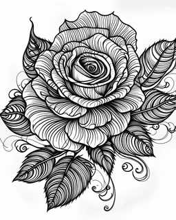realistic rose tattoo idea, line art, background, vector, svg, black outline on white background, leave plenty of white space beetween lines for coloring, tattoo style, tattoo idea