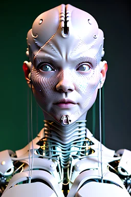 complex 3d render ultra detailed of a beautiful porcelain profile woman android face, cyborg, robotic parts, 150 mm, beautiful studio soft light, rim light, vibrant details, luxurious cyberpunk, lace, hyperrealistic, anatomical, facial muscles, cable electric wires, microchip, elegant, beautiful background, octane render, H.R. Giger style, 8k