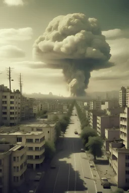 A nuclear bomb falls on a very crowded residential city