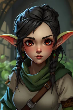 photorealistic DnD young adult female orc villager in an anime style