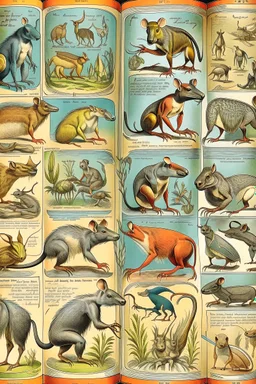 different variations of marsupials montage science book style