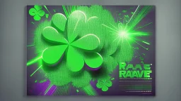 rave poster with Four-leaf clover and laser