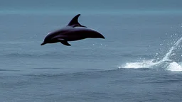 A train to cross the ocean where dolphins are jumping.