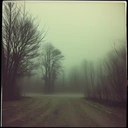 Outskirts, creepy, trees, blurry, fog, polaroid