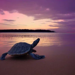 turtle and pink sky and pink sea