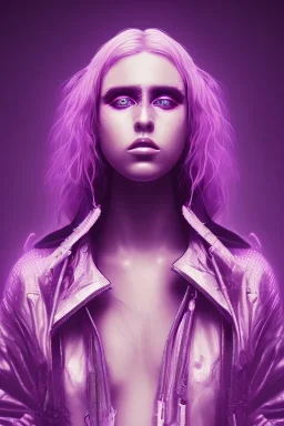 Singer Danish MØ in style cute cyberpunk, purple tones, high lighting