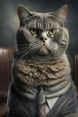 A picture of a serious cat in the form of a senator, a professional, high JPEG image