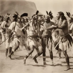 Photograph of happy native Indians dancing with paints on their faces (1843) from the Edward S. Curtis Collection