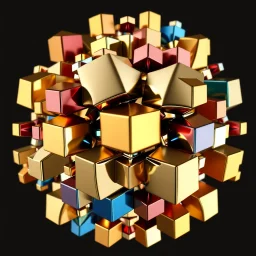 a julia set 3d fractal made of small metallic random color cubes