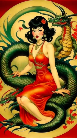 Betty page art from japanese style 1900 traditional dragon