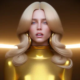 beautiful cosmic golden woman, long blond hair, nice smiling, magic glamour make up, delicate colors, beautiful glamour galactic golden dress, ultra sharp focus, 8k, unreal engine 5, extremely sharp detail, light effect, soft light atmosphere of a spaceship, smooth, full of details, face in front, complete vision of body