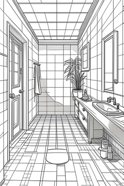 Outline art, simple House interior design, toilet, cartoon style, thick lines, low details, --ar 9:11