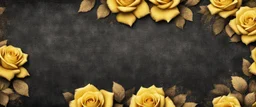 Hyper Realistic grungy multicolored small yellow roses border background with rustic black jeans texture & vignette effect