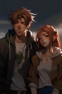 Tatlı bir çift erkeğin yüzünü değiştir erkeğin saçları kıvır kıvır